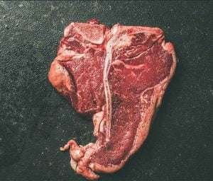 A photo of a raw steak on a dark background