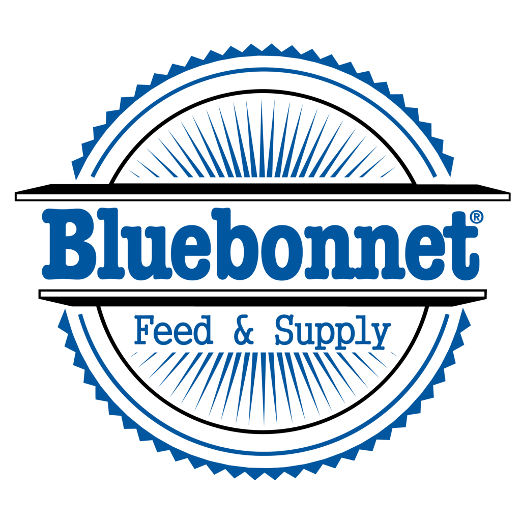 Bluebonnet Feed & Supply logo with blue circle and white banner