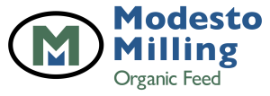 Modesto Milling Organic Feed logo with a green and blue color scheme