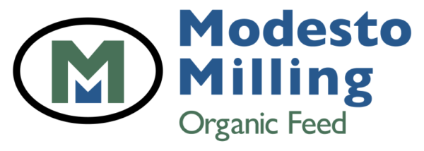 Modesto Milling Organic Feed logo with a green and blue color scheme