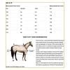A size chart for horseware rugs with tables showing different measurements and an image of a horse wearing a rug with instructions on how to fit it