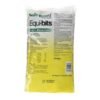 backside of a white bag of Safe-Guard Equi-bits equine dewormer with a green label and a picture of two horses. The label reads 'Safe-Guard (fenbendazole) Equi-bits 0.5% fenbendazole Equine Dewormer Type B Medicated Alfalfa-Based Pellets For Control of Redworm