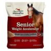 MannaPro Senior Weight Accelerator horse feed bag that have a huge horse image on it with Omega-3 supplement for weight gain and body condition, 64-day supply, 8 lbs,