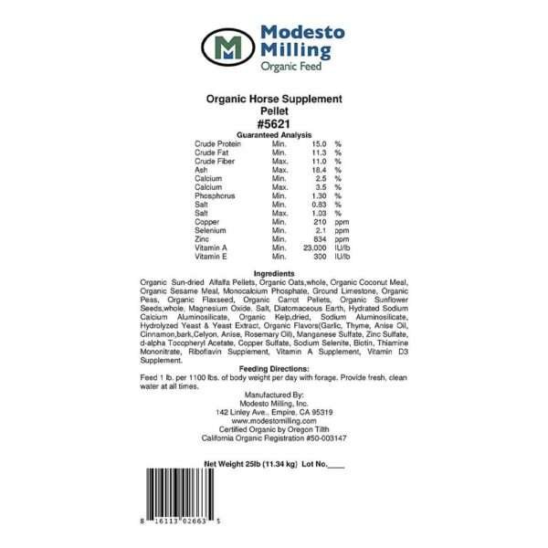 Modesto Milling Organic, Non GMO Horse Supplement Pellets information about the product
