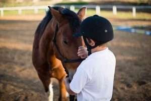 A boy with his horse companion showing love and respect to each other