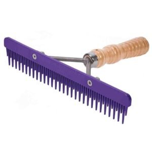 plastic horse comb with wooden handle and metallic joint