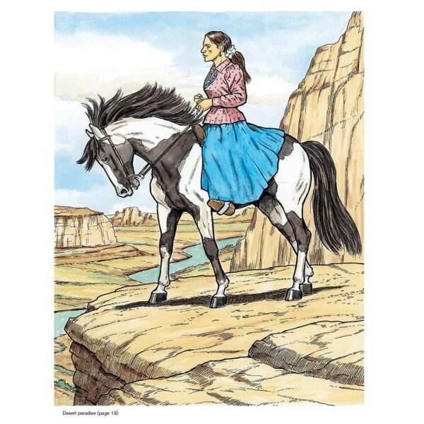 coloured illustration - Women on the racing horse on hills with grace
