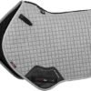 made with soft fabric light grey saddle pad with safety strips on it